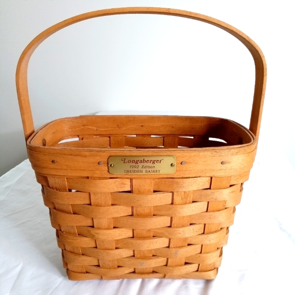 Longaberger 1992 Edition Vintage Signed Woven Wood Dresden Basket Swing Handle